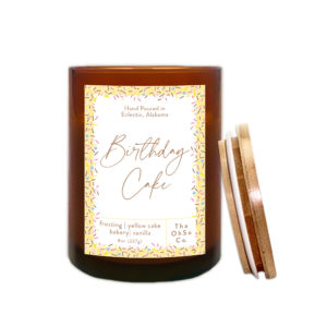 The OhSo Co. 8oz Scented Soy Wax Candle with Wooden Wick. Scent: Birthday Cake